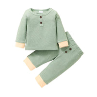 Toddler Boys Girls Solid Contrast Long Sleeve Knit Two Piece Set - PrettyKid