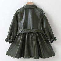 Girls' Solid Color Lapel Single Breasted Leather Coat - PrettyKid