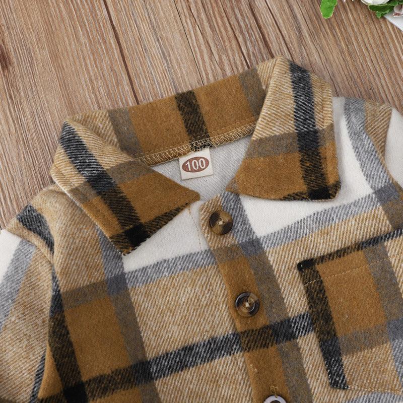 Toddler Kids Boys' Brown Plaid Printed Long Sleeve Coat - PrettyKid