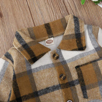 Toddler Kids Boys' Brown Plaid Printed Long Sleeve Coat - PrettyKid