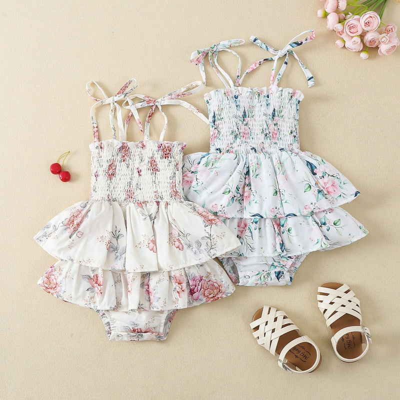 9-24M Floral Smocked Ruffle Trim Cami Baby Girls Bodysuit Bulk Baby Clothes Wholesale - PrettyKid