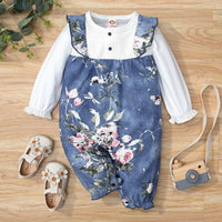 Baby Girls Printed Long Sleeve Denim Jumpsuit - PrettyKid