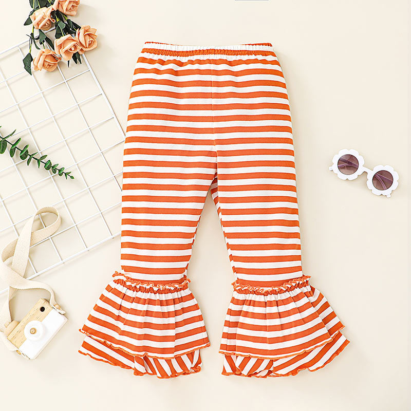Toddler Kids Girls Halloween Pumpkin Print T-Shirt Striped Flared Pants Set Wholesale Childrens Clothing Online - PrettyKid