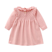 Toddler Girls Solid Color Ruffle Knit Dress - PrettyKid