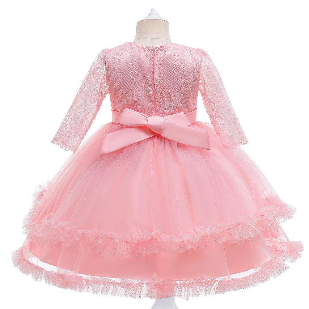 Children Girl's Long Sleeved Solid Mesh Puffy Dress Kids Dress Wholesale - PrettyKid