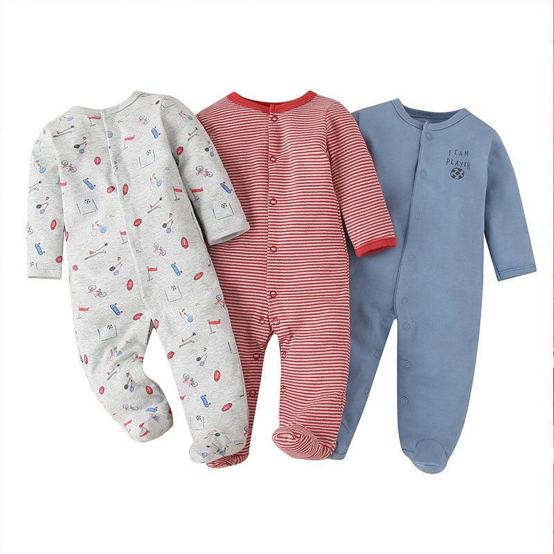 3PCS Baby Boys Girls Solid Color Lovely Printed Cotton Wrap Long Sleeve Jumpsuit - PrettyKid