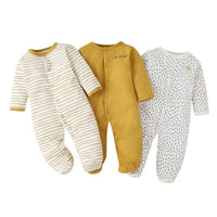 3PCS Baby Boys Girls Solid Color Lovely Printed Cotton Wrap Long Sleeve Jumpsuit - PrettyKid