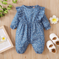 Baby Girls Floral Printed Ruffle Long Sleeve Jumpsuit - PrettyKid