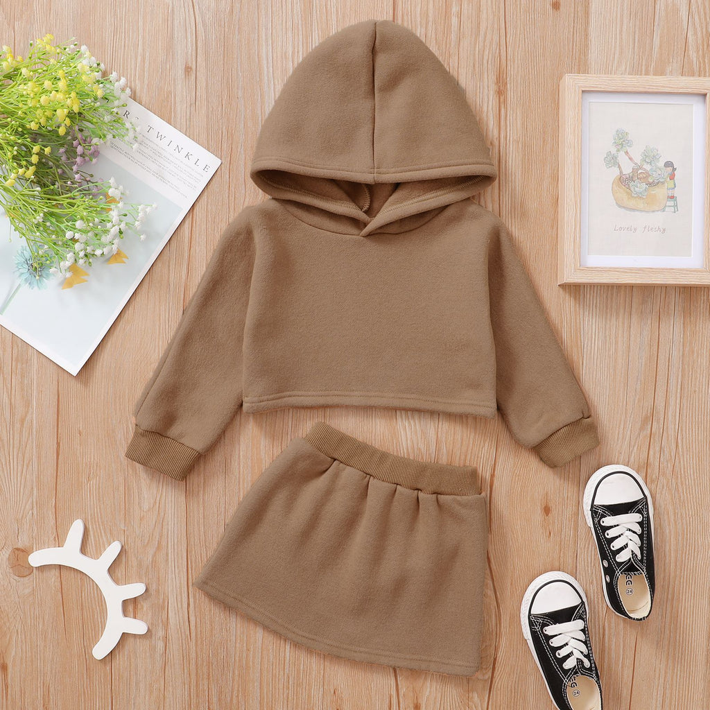 Two Sets of Autumn Long Sleeved Hooded Blouses and Short Skirts for Infants and Young Children - PrettyKid