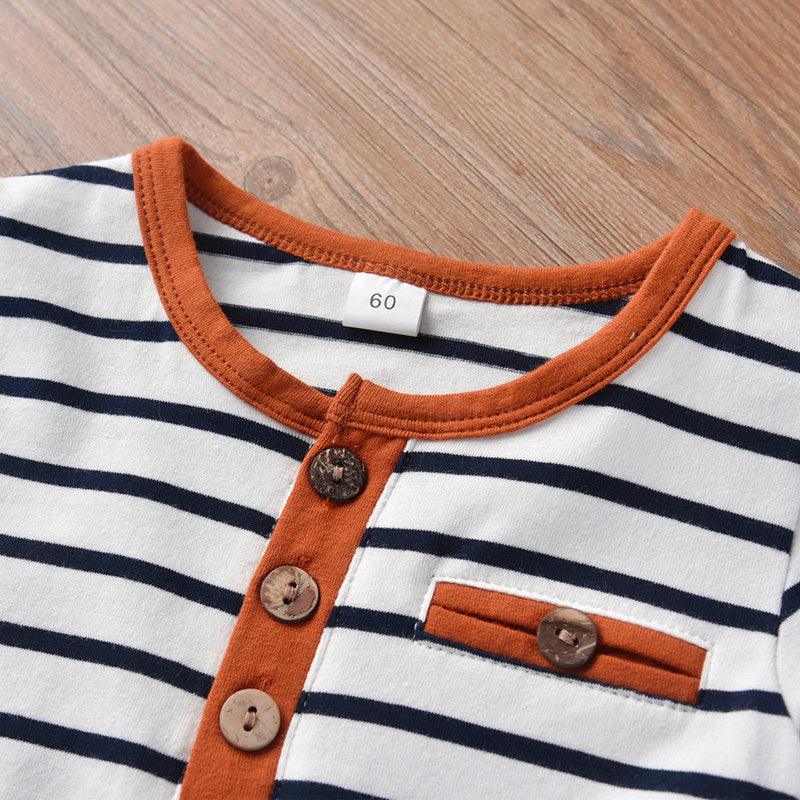 Baby Boys Round Neck Striped Print Long Sleeved Suit - PrettyKid