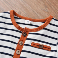 Baby Boys Round Neck Striped Print Long Sleeved Suit - PrettyKid