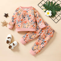 Toddler Kids Girls Floral Print Round Neck Long Sleeve Sweater Set - PrettyKid