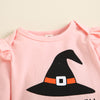 Baby Girls Halloween Long Sleeve Printed Strap Skirt Three Piece Set - PrettyKid