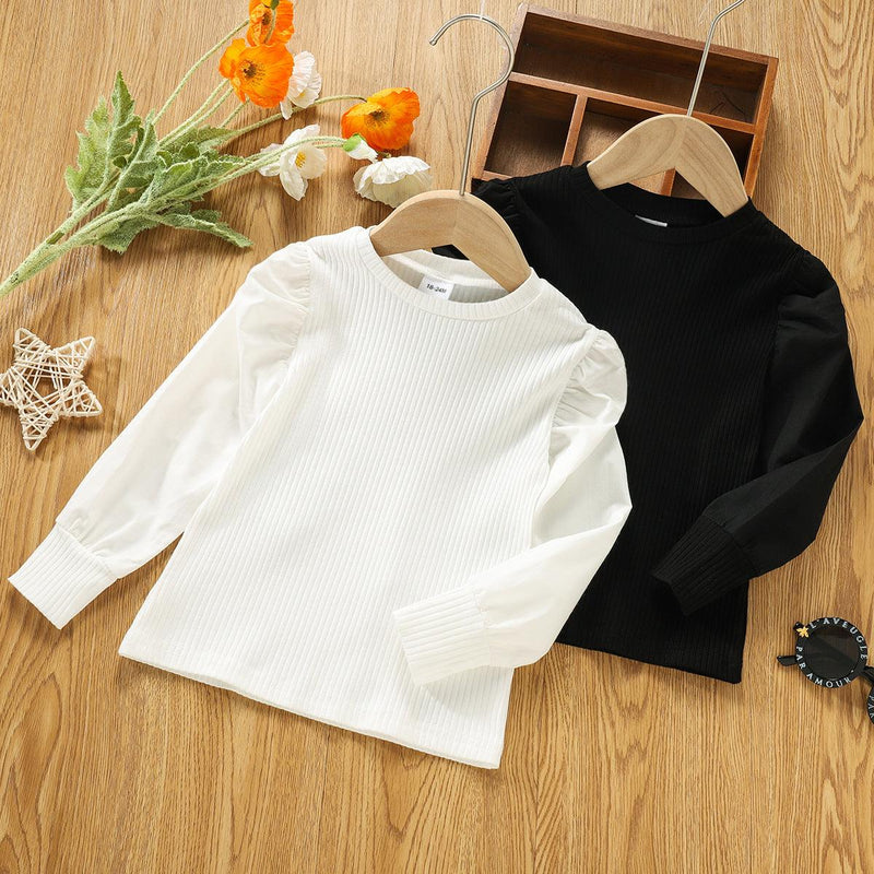 Toddler Girls Solid Cotton Long Sleeve Bottomed Shirt - PrettyKid