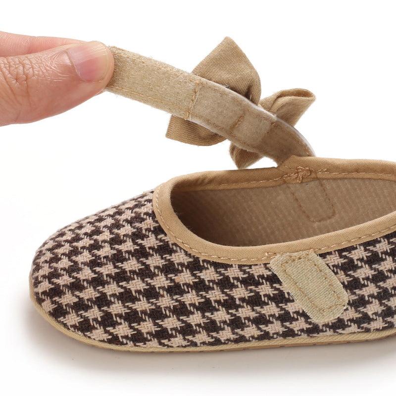 Baby Girls Plaid Bow Child Soft Rubber Sole Non-slip Baby Shoes - PrettyKid