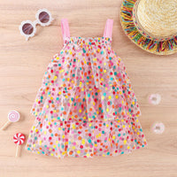 Summer Girls' Rainbow Polka Dot Gauze Sling Cake Skirt Girls' Dress