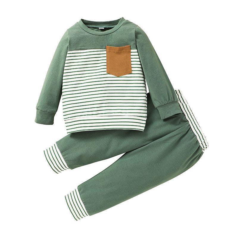 Toddler Boys Solid Stripe Print Pocket Long Sleeve Sweater Set - PrettyKid