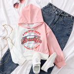 Kids Girl Pink and White Collision Letters Long Sleeve Hooded Sweatshirt Only Top - PrettyKid