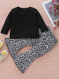 Toddler Girls' Solid Leopard Stitching Top Flare Pants Set - PrettyKid