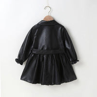 Girls' Solid Color Lapel Single Breasted Leather Coat - PrettyKid