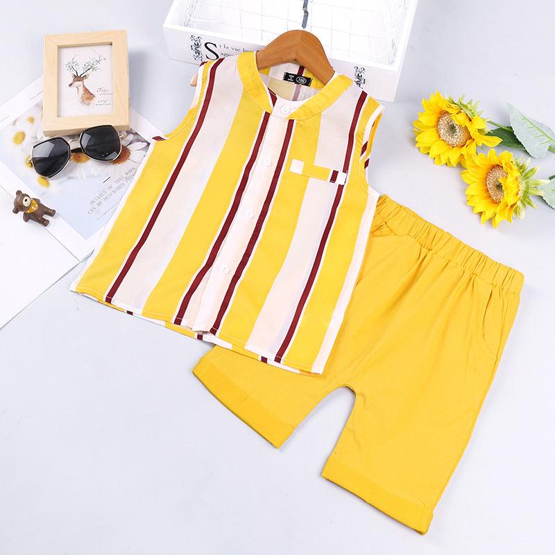 Toddler Kids Sleeveless Striped Shirt Solid Shorts Set - PrettyKid