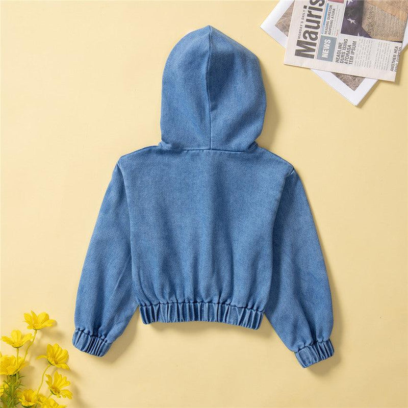 Girls' Denim Coat Solid Color Simple Top - PrettyKid