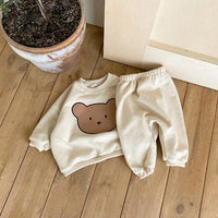 Toddler Boys Girls Cartoon Bear Print Casual Sweatshirt Set - PrettyKid