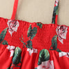 Toddler Kids Girls Solid Rose Print Suspender Dress - PrettyKid