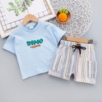 9months-3years Toddler Boy Sets Children's Clothing Suits Letters Cartoon Short-Sleeved T-Shirt & Striped Shorts - PrettyKid