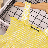 Toddler Kids Girls Summer Solid Color Daisy Plaid Sheath Camisole Dress - PrettyKid