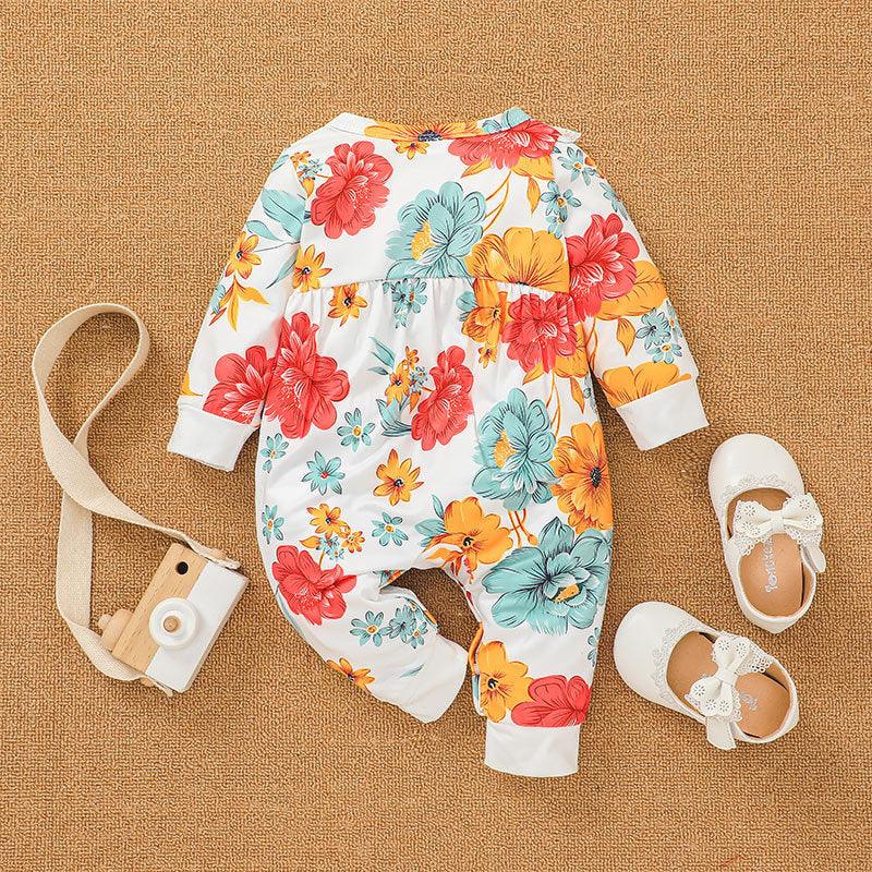 Baby Girls Flowers Printed Long Sleeve Jumpsuit - PrettyKid