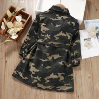 Toddler Girls Camouflage Waist Long Sleeve Dress - PrettyKid