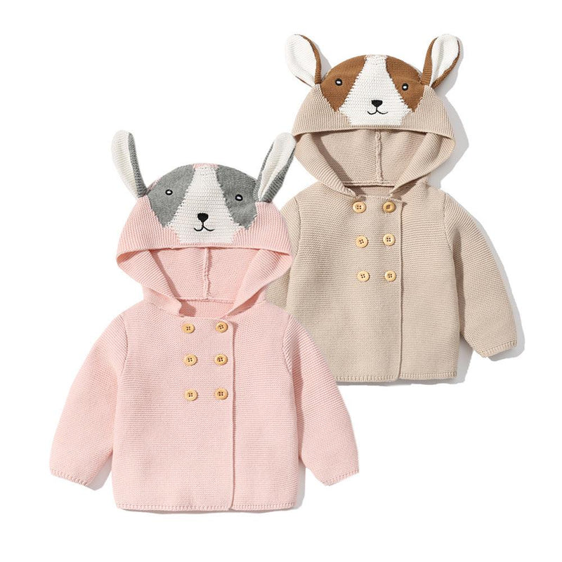 Toddler Boys Girls Solid Color Cute Animal Shape Hooded Knit Jacket - PrettyKid