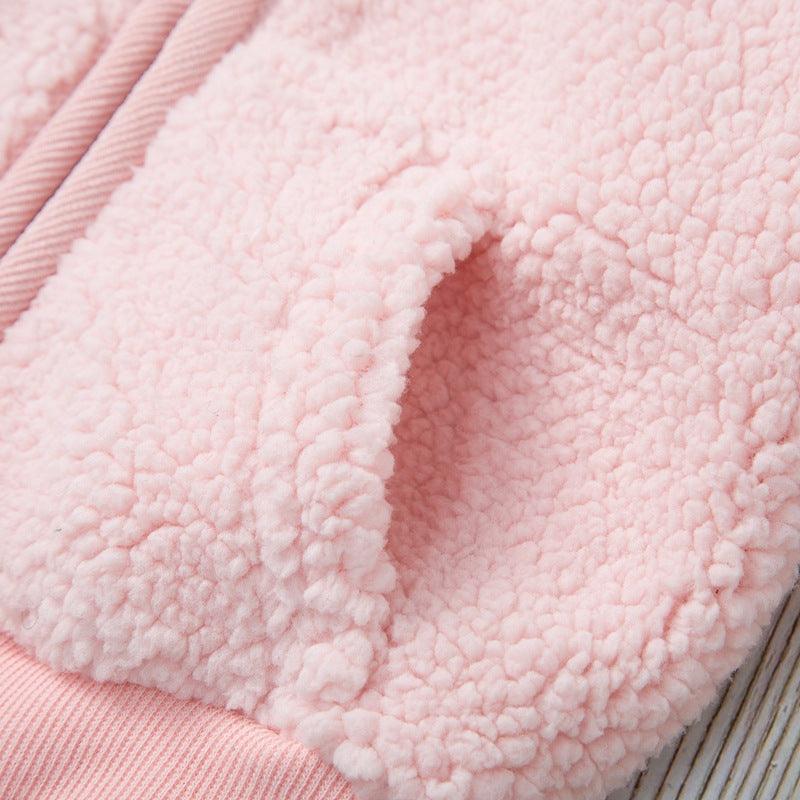 Toddler Girl Solid Lovely Pink Lamb Wool Zip Coat - PrettyKid