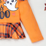 2022 Toddler Girls Halloween Printed Letter Plaid Long Sleeve Trumpet Pants Set - PrettyKid