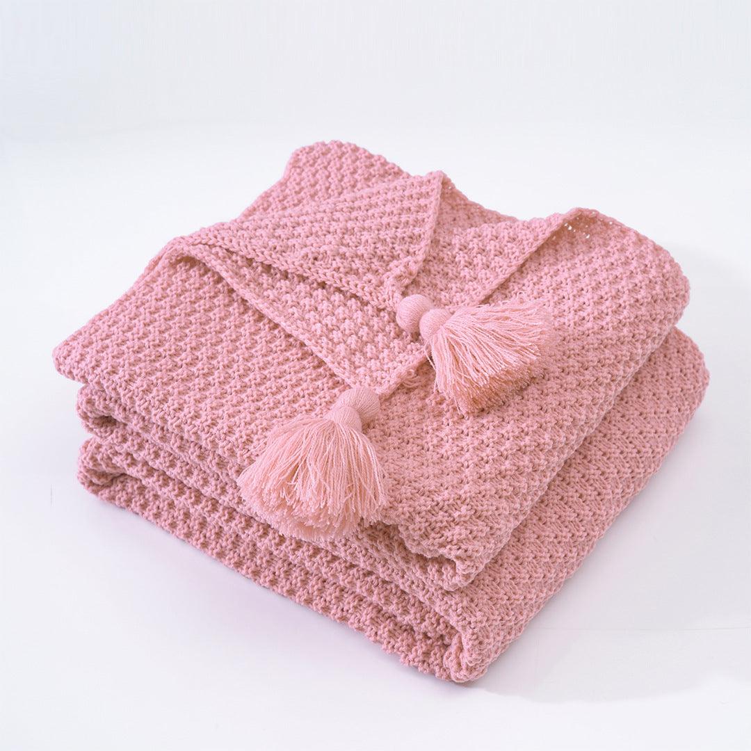 Baby Solid Color Tassel Knitted Wool Blanket - PrettyKid