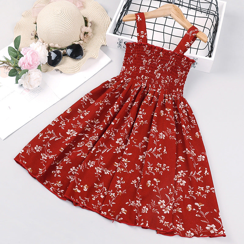 Toddler Kids Girls Summer Flower Print Suspender Dress - PrettyKid
