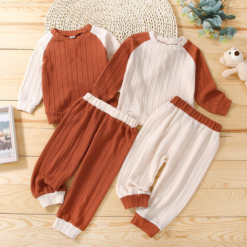 Children's Autumn Winter Long Sleeve Color Matching Knitted Sweater Set - PrettyKid