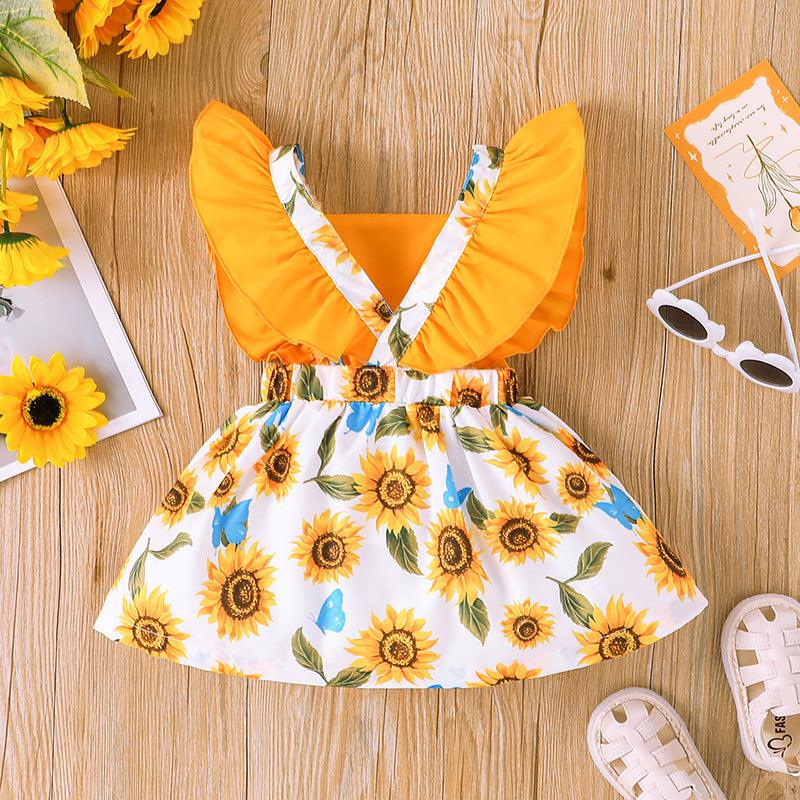 Children's Sunflower Printed Dress In Stock In 2023 - PrettyKid