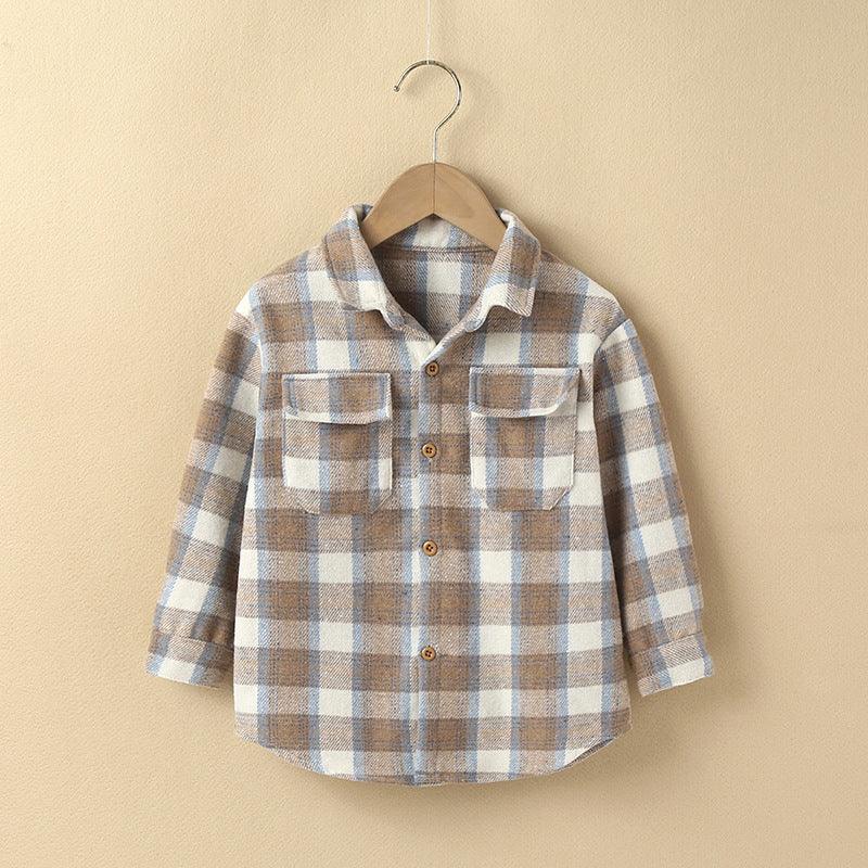 Kids Boys Girls Plaid Single Breasted Casual Shirt - PrettyKid