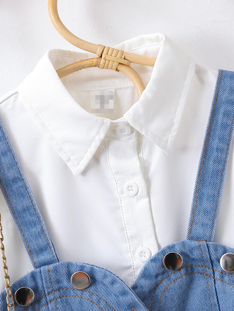 Girls' Summer Shirt Short-sleeved Denim Vest Two-piece Wholesale