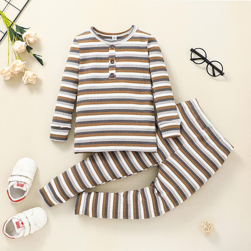 Toddler Kids Striped Long Sleeve T-shirt Pants Set - PrettyKid