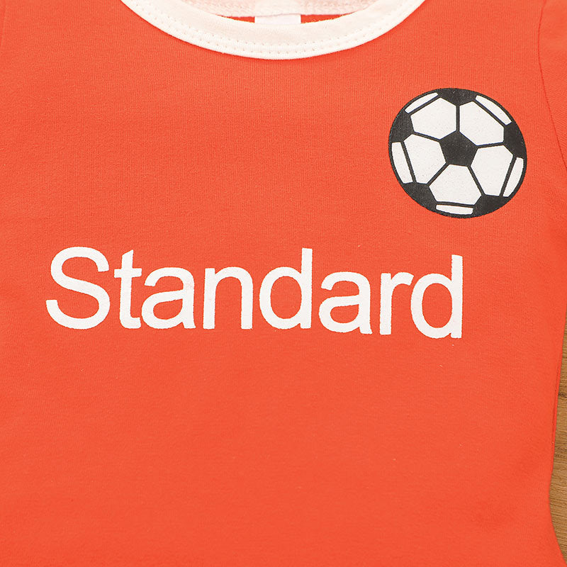 Baby Boys Solid Monogram Print Football Print Short Sleeve Jumpsuit - PrettyKid