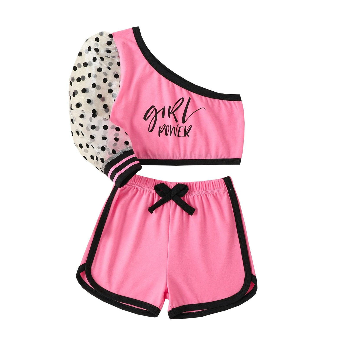 Girls' Diagonal Neck One Shoulder Top Shorts Girls' Two Piece Set