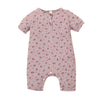 Baby Girl Solid Colour Floral Print Round Neck Short Sleeve Jumpsuit - PrettyKid