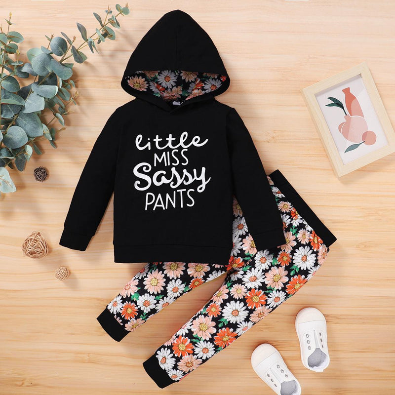 Toddler Kids Girls Solid Letter Print Top Floral Pants Set - PrettyKid