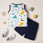 Toddler Kids Boys Summer Cartoon Dinosaur Print Sleeveless Vest Solid Color Shorts Set - PrettyKid
