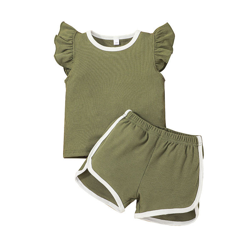 Toddler Kids Solid Colour Round Neck Sleeveless T-shirt Shorts Set - PrettyKid