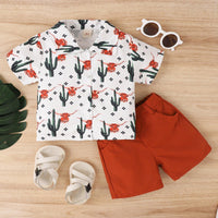 Boys' Summer Korean Animal Print Lapel Short-sleeved Shirt Fashion Shorts Two-piece Suit