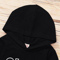 Toddler Kids Boys Letter Print Hooded Sweatshirt Black Long-sleeved Suit - PrettyKid